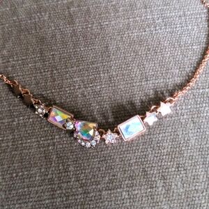 New Betsy Johnson's Necklace.  Aura borealis & Crystals. Rose Gold Chain. 18"+2"